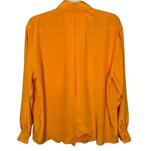 Vintage 90’s Jennifer Moore Marigold Yellow Satin Button Up Shirt Size 14W - Picture 2 of 9